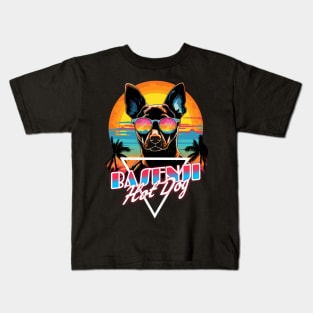 Retro Wave Basenji Hot Dog Shirt Kids T-Shirt